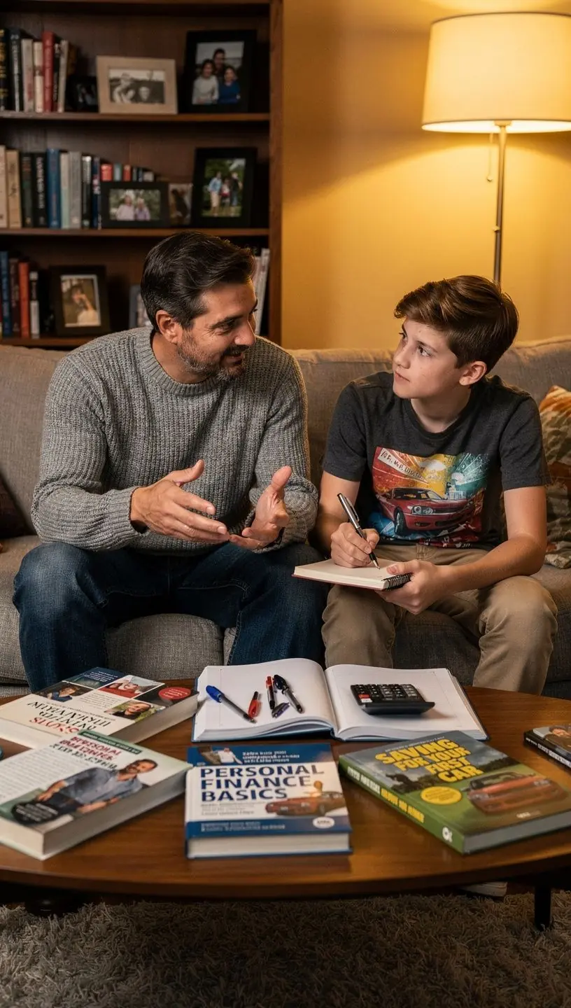 Családtagok közötti pénzügyi beszélgetés a költségvetés kezeléséről.