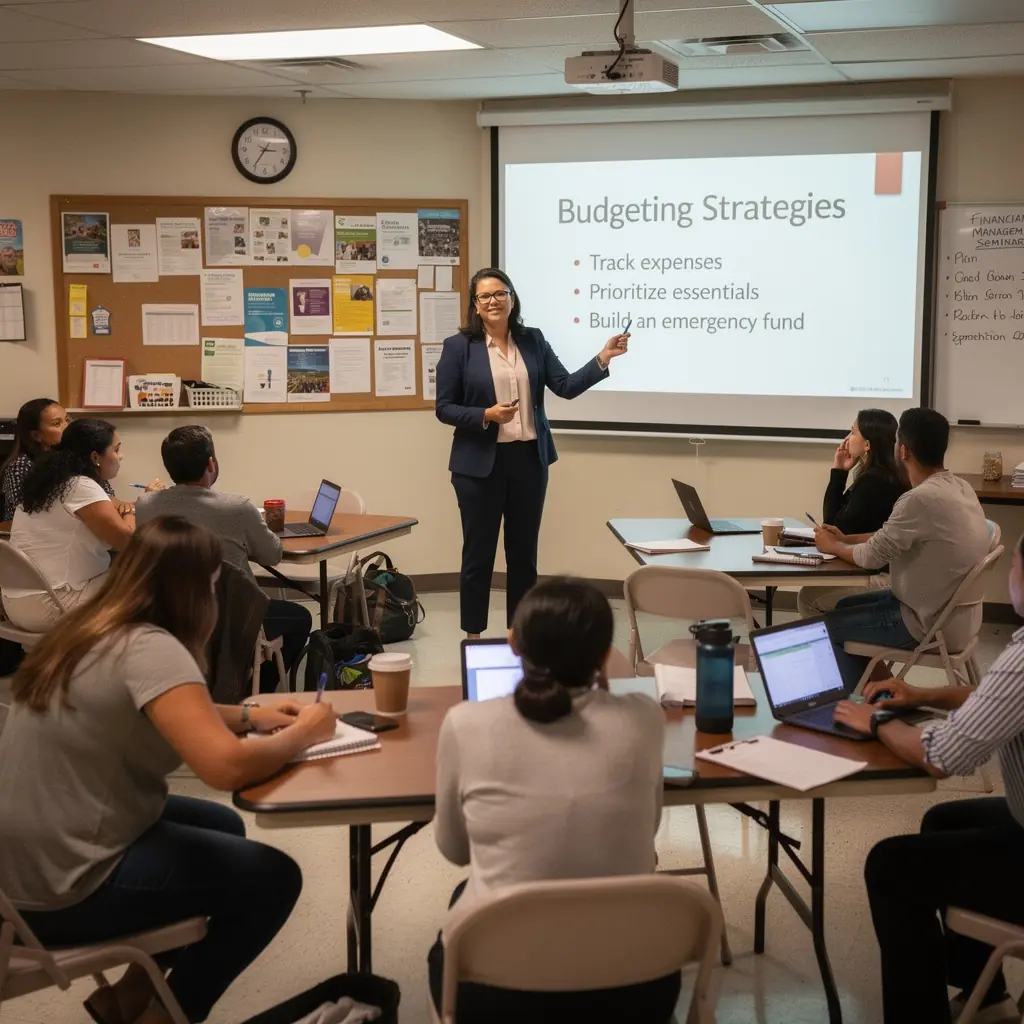Pénzügyi könyvek és jegyzetek egy kávézó asztalán, háttérben egy csésze kávé.